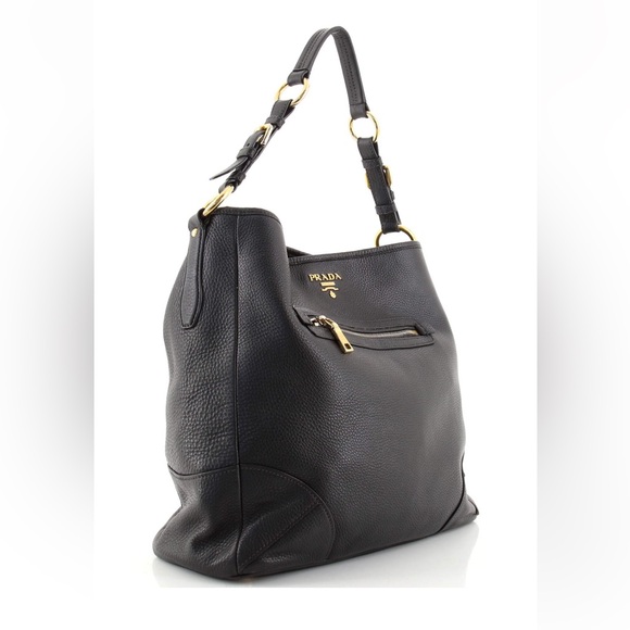 AUTH Prada Vitello Daino Hobo bag in black, MEDIUM - Picture 2 of 14